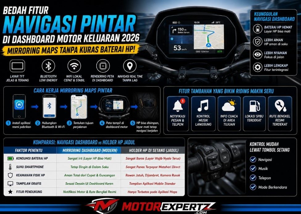 Bedah Fitur Navigasi Pintar di Dashboard Motor Keluaran 2026, Kini Bisa Mirroring Maps Tanpa Kuras Baterai HP