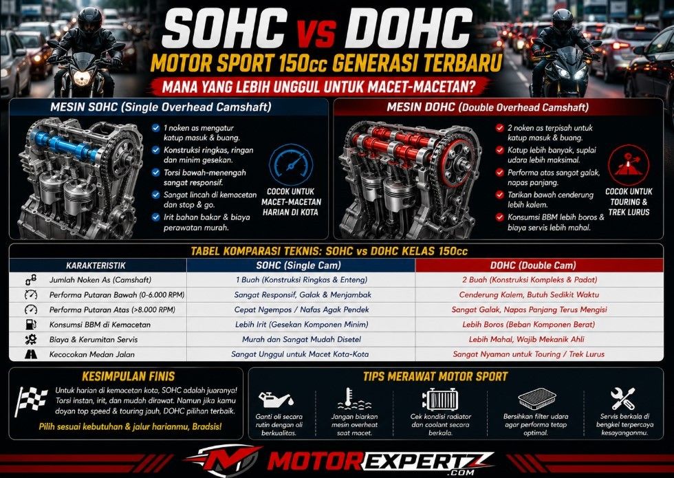 Spesifikasi Mesin SOHC vs DOHC pada Motor Sport 150cc Generasi Terbaru, Mana yang Lebih Unggul untuk Macet-macetan?
