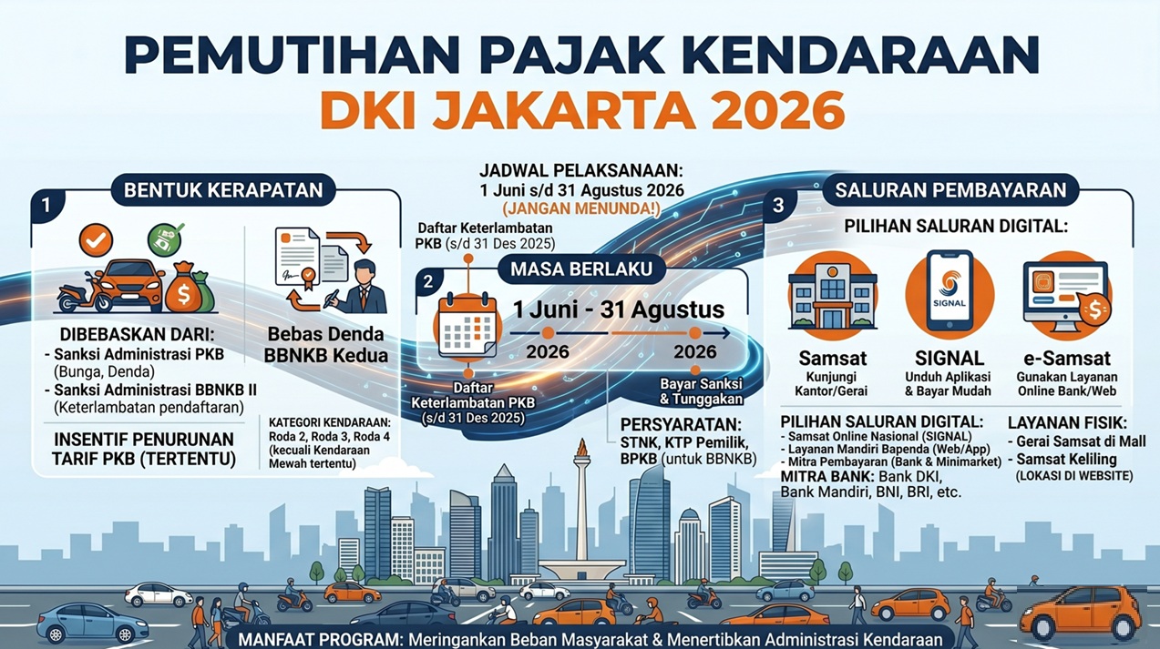 Bapenda DKI Jakarta Hapus Denda Pajak Kendaraan, Berlaku Hingga Agustus 2026