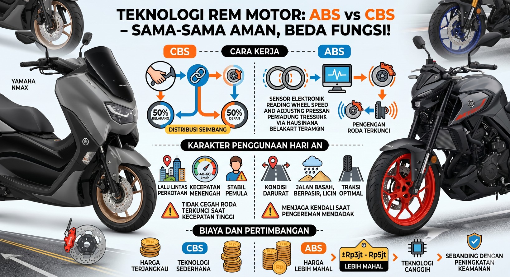 Teknologi Rem Motor ABS dan CBS yang Sama-sama Aman, Tapi Berbeda Fungsi