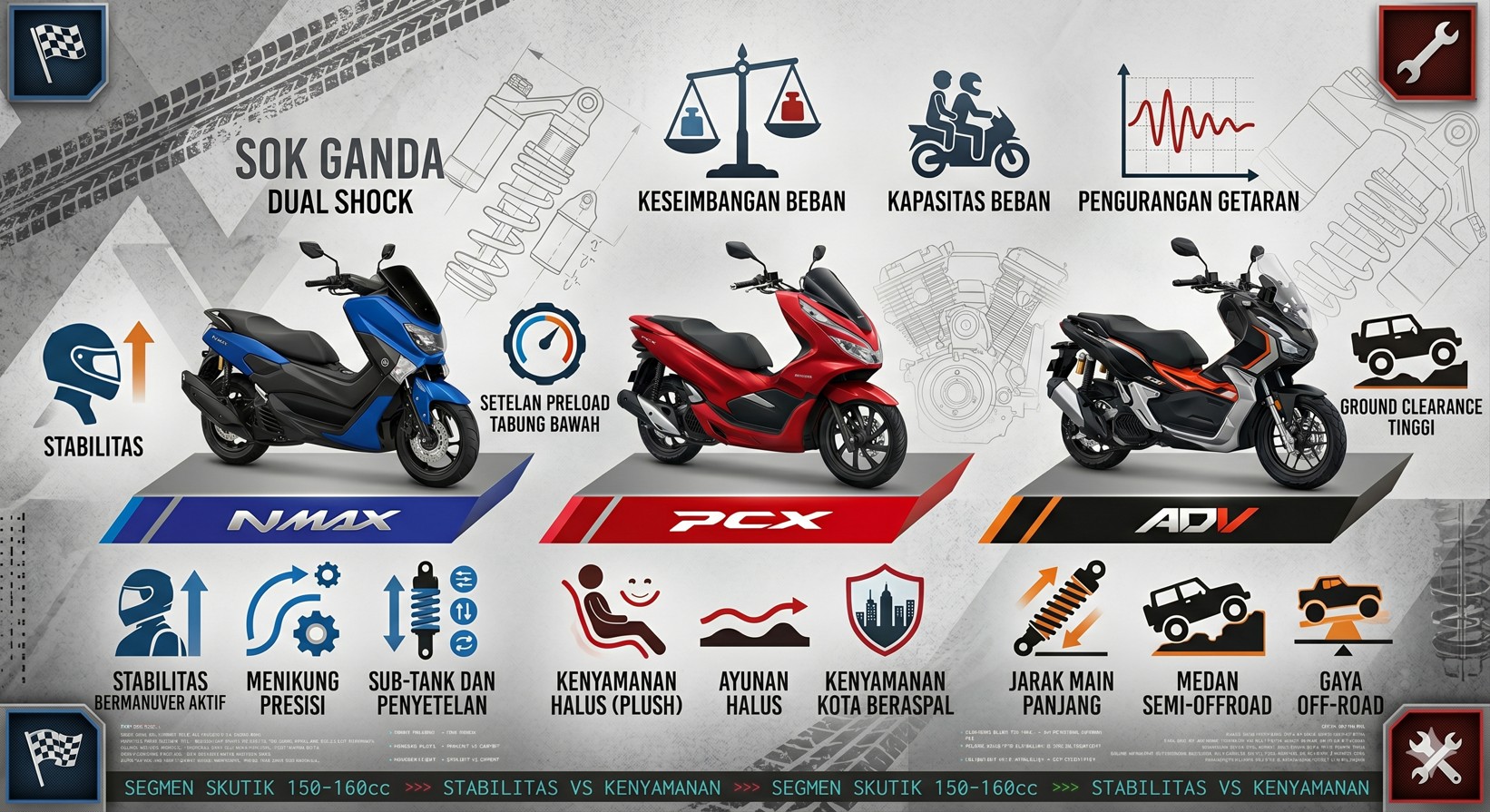 Dual Shock Yamaha NMAX, Honda PCX160, dan ADV160 Dirancang Berbeda, Ini Keunggulan Masing-masing