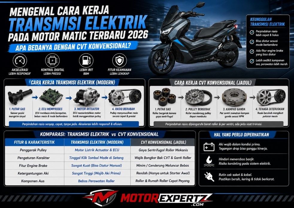 Mengenal Cara Kerja Transmisi Elektrik pada Motor Matic Terbaru 2026, Apa Bedanya dengan CVT Konvensional?