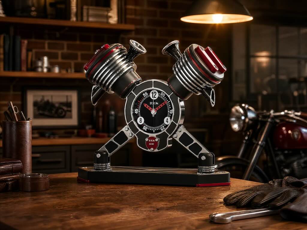 Punya Desain Mirip Mesin V-Twin, Jam Meja Ini Dibuat Secara Eksklusif di Prancis