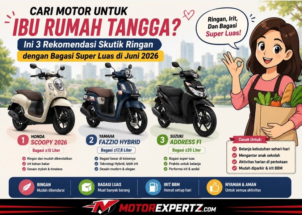 Cari Motor untuk Ibu Rumah Tangga? Ini 3 Rekomendasi Skutik Ringan dengan Bagasi Super Luas di Juni 2026