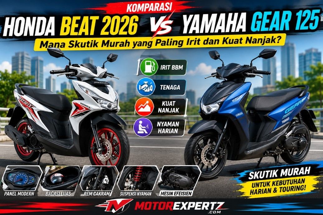 Komparasi Honda BeAT 2026 vs Yamaha Gear 125: Mana Skutik Murah yang Paling Irit dan Kuat Nanjak?