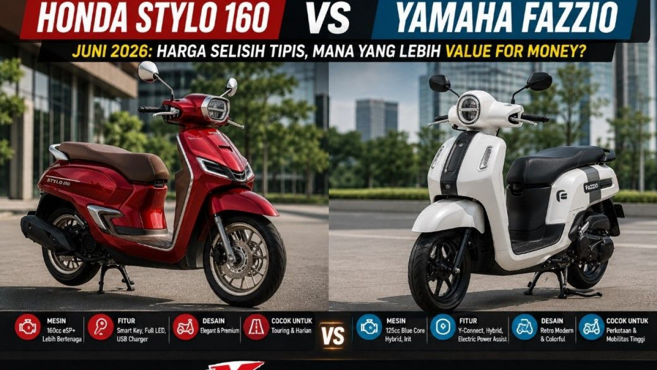 Duel Fitur Honda Stylo 160 vs Yamaha Fazzio Juni 2026: Harga Selisih Tipis, Mana yang Lebih Value for Money?