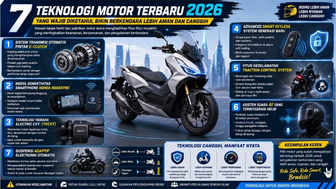 7 Teknologi Motor Terbaru 2026 yang Wajib Diketahui, Bikin Berkendara Lebih Aman dan Canggih