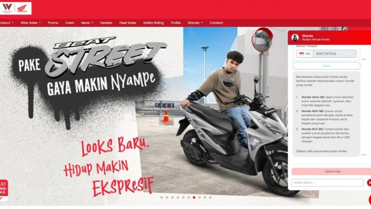 Cari Informasi Motor Honda Kini Makin Gampang, Tinggal Chat Asisten Virtual Wanda
