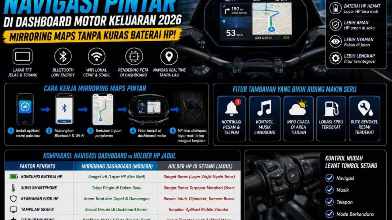 Bedah Fitur Navigasi Pintar di Dashboard Motor Keluaran 2026, Kini Bisa Mirroring Maps Tanpa Kuras Baterai HP