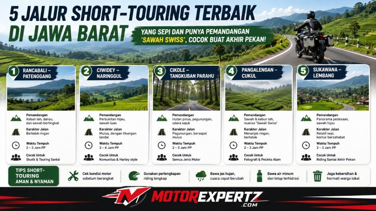 5 Jalur Short-Touring Terbaik di Jawa Barat yang Sepi dan Punya Pemandangan 'Sawah Swiss', Cocok Buat Akhir Pekan!