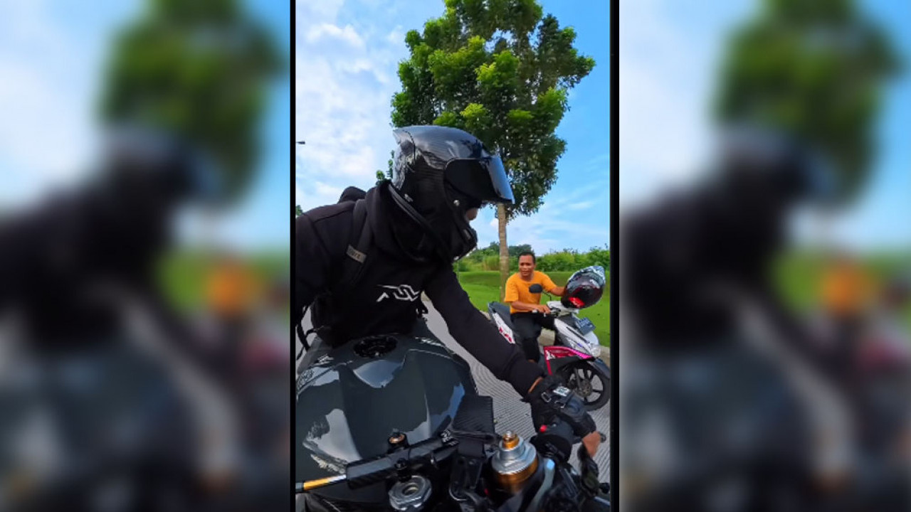 Habis Dikasih Helm Gratis, Pemotor Ini Malah Dikejar Balik