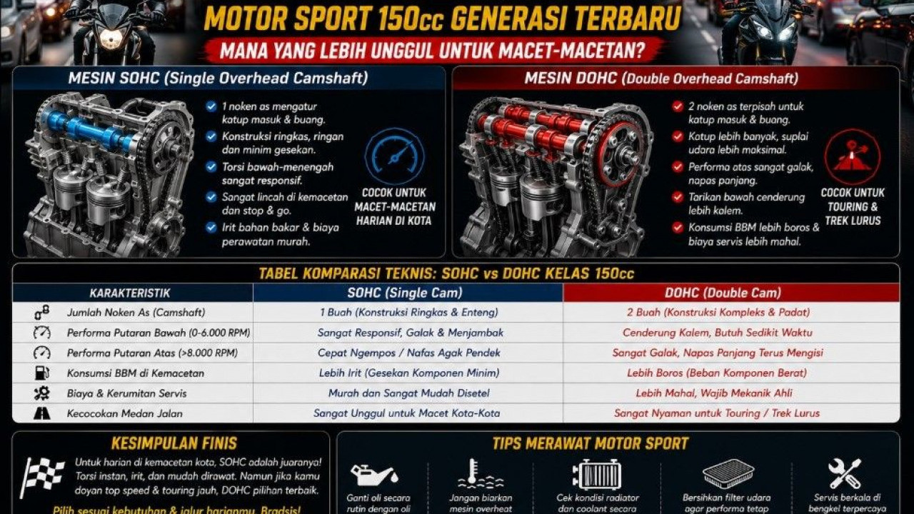 Spesifikasi Mesin SOHC vs DOHC pada Motor Sport 150cc Generasi Terbaru, Mana yang Lebih Unggul untuk Macet-macetan?
