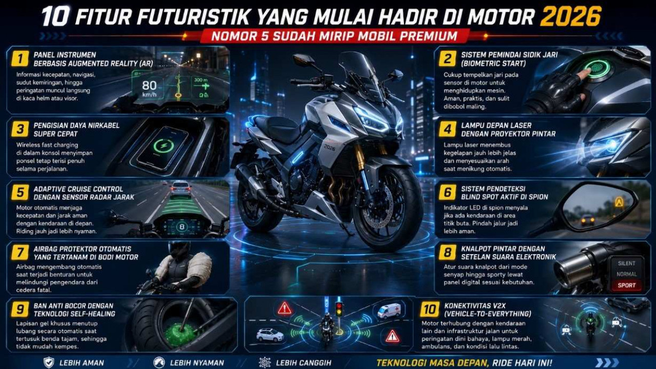 10 Fitur Futuristik yang Mulai Hadir di Motor 2026, Nomor 5 Sudah Mirip Mobil Premium