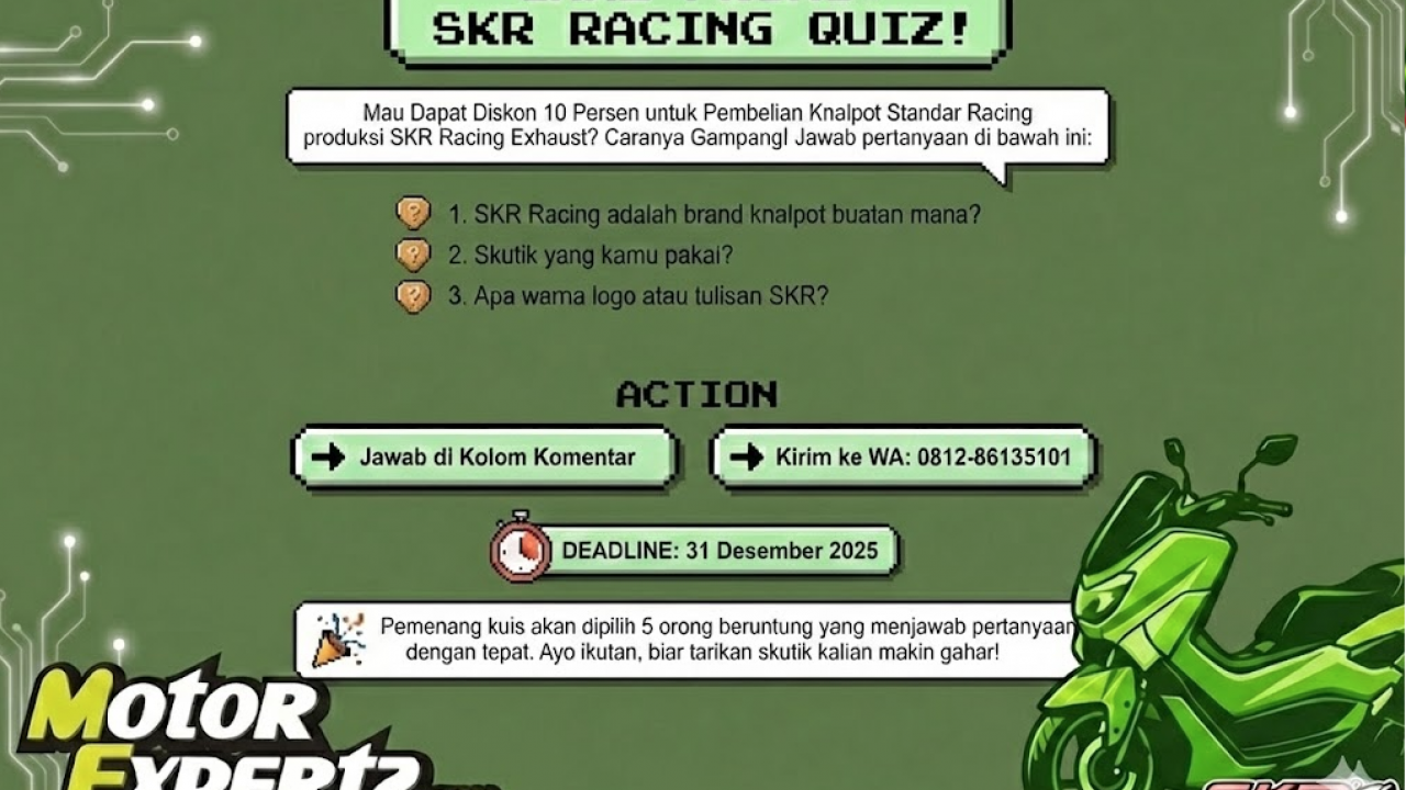 Knalpot Standar Racing SKR: Solusi Tarikan Skutik Gahar Tanpa Berisik! Yuk Ikut Kuisnya, Ada Diskon Spesial!