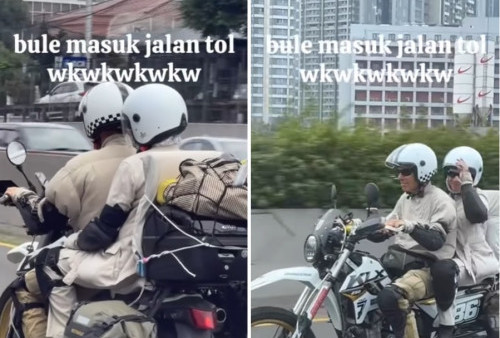 Viral! Bule Masuk Tol Kebon Jeruk Jakarta Barat Pake Motor Kawasaki KLX 250