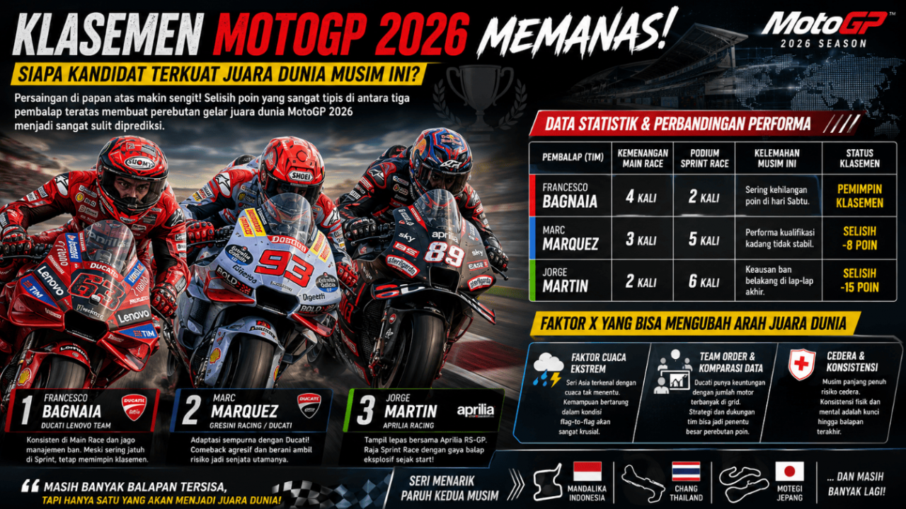 Klasemen MotoGP 2026 Memanas! Siapa Kandidat Terkuat  Juara Dunia Musim Ini?