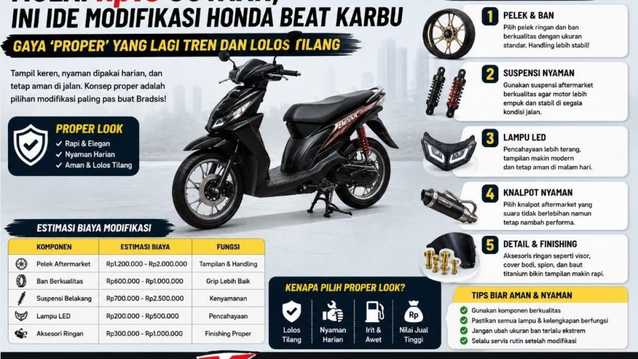 Mulai Rp15 Jutaan, Ini Ide Modifikasi Honda Beat Karbu Gaya 'Proper' yang Lagi Tren dan Lolos Tilang