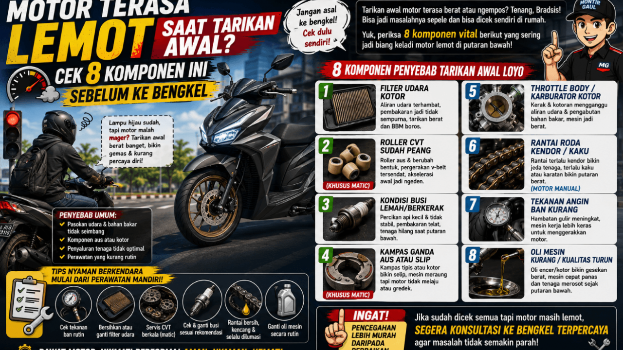 Motor Terasa Lemot Saat Tarikan Awal? Cek 8 Komponen Ini Sebelum ke Bengkel