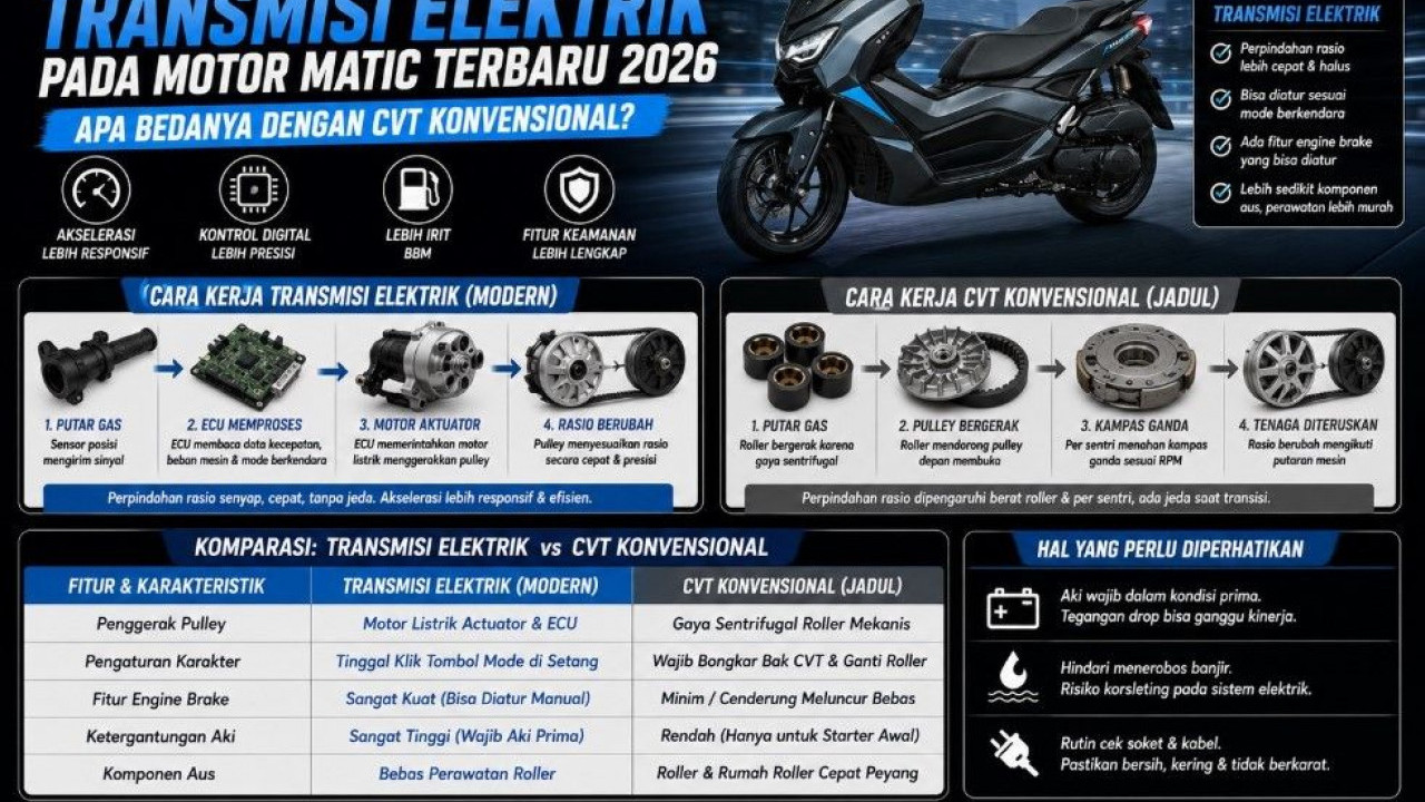 Mengenal Cara Kerja Transmisi Elektrik pada Motor Matic Terbaru 2026, Apa Bedanya dengan CVT Konvensional?