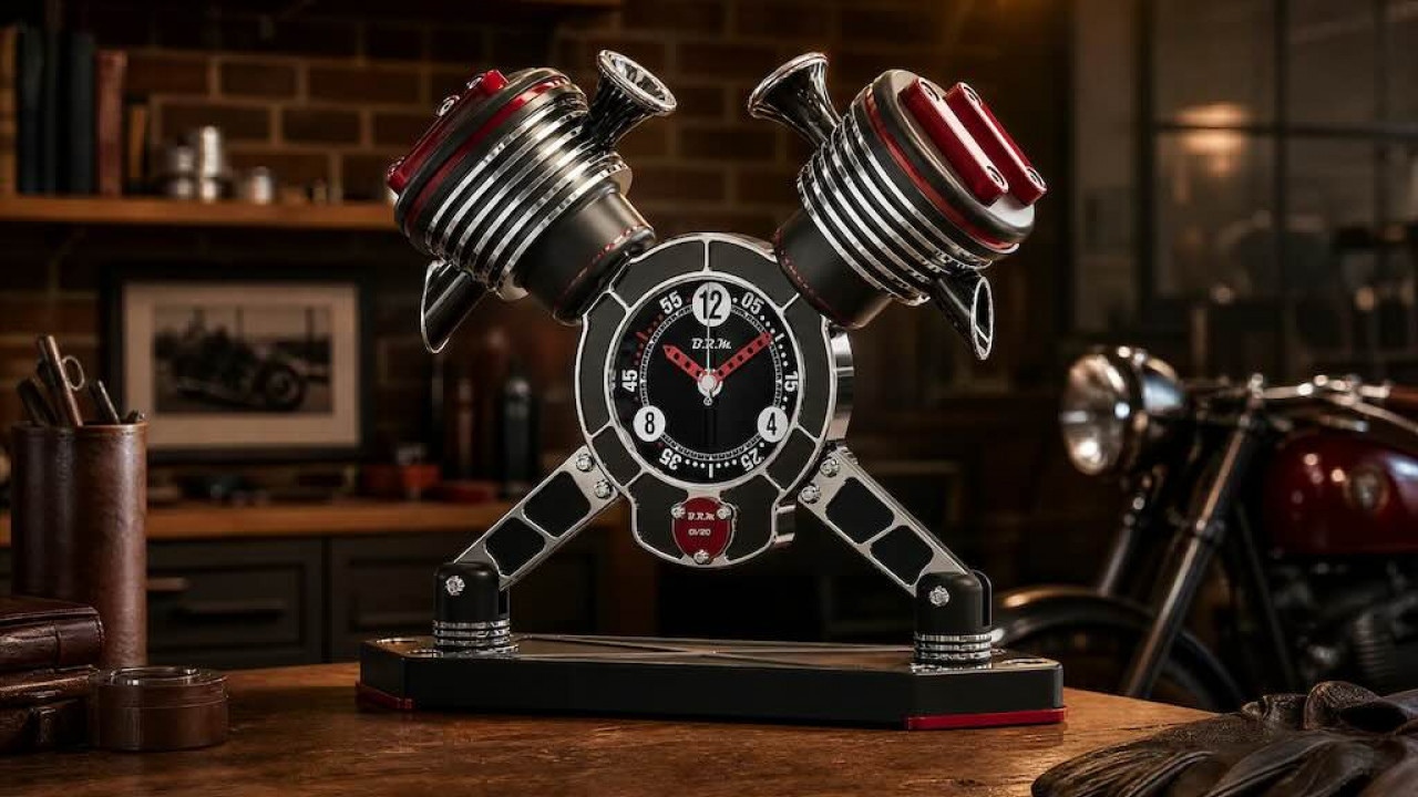 Punya Desain Mirip Mesin V-Twin, Jam Meja Ini Dibuat Secara Eksklusif di Prancis