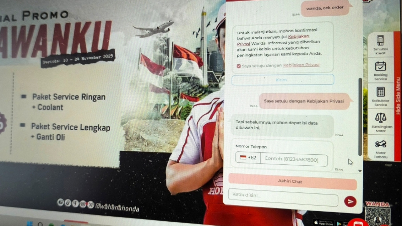 Tambah Fitur 'Cek Order dan Dokumen', Pantau Pesanan Motor Honda Kini Bisa via Asisten Virtual Wanda 