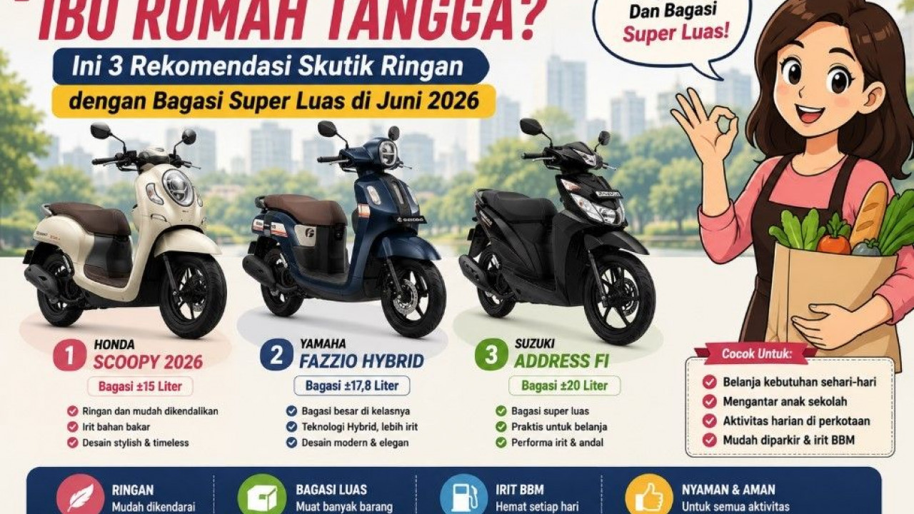 Cari Motor untuk Ibu Rumah Tangga? Ini 3 Rekomendasi Skutik Ringan dengan Bagasi Super Luas di Juni 2026