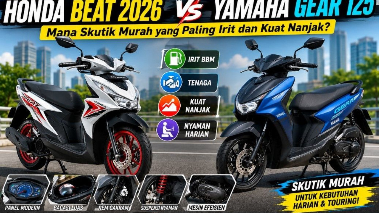 Komparasi Honda BeAT 2026 vs Yamaha Gear 125: Mana Skutik Murah yang Paling Irit dan Kuat Nanjak?