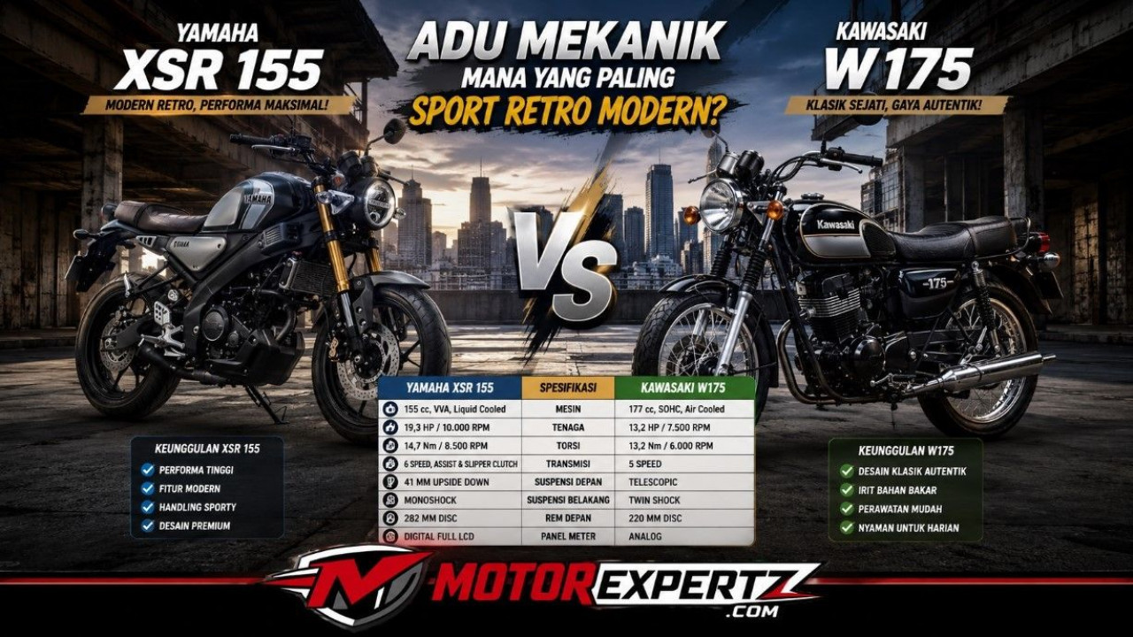 Yamaha XSR 155 vs Kawasaki W175: Komparasi Motor Sport Retro Modern Terbaik