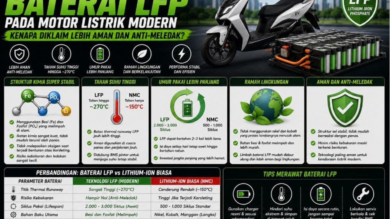 Membongkar Teknologi Baterai LFP pada Motor Listrik Modern: Kenapa Diklaim Lebih Aman dan Anti-Meledak?